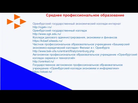 Среднее профессиональное образование Оренбургский государственный экономический колледж-интернат http://ogek-i.ru/ Оренбургский государственный