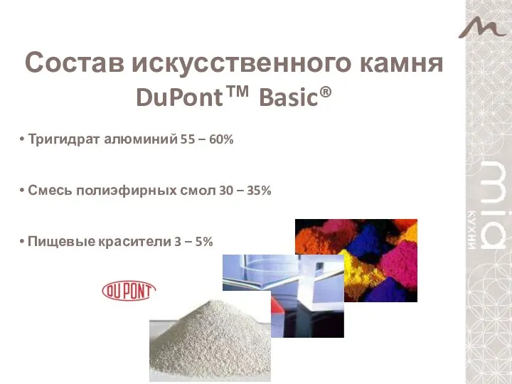 Состав искусственного камня DuPont™ Basic® Тригидрат алюминий 55 – 60%