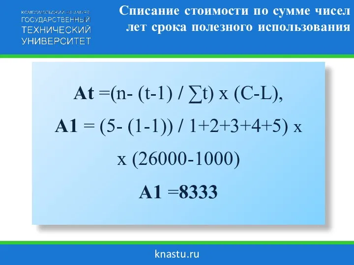 knastu.ru Списание стоимости по сумме чисел лет срока полезного использования