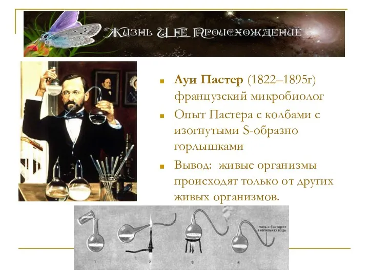 Луи Пастер (1822–1895г) французский микробиолог Опыт Пастера с колбами с