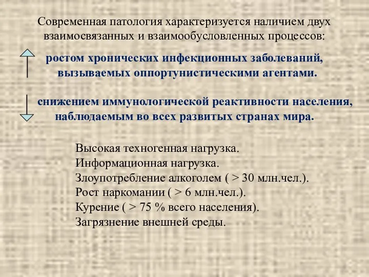 Современная патология характеризуется наличием двух взаимосвязанных и взаимообусловленных процессов: снижением