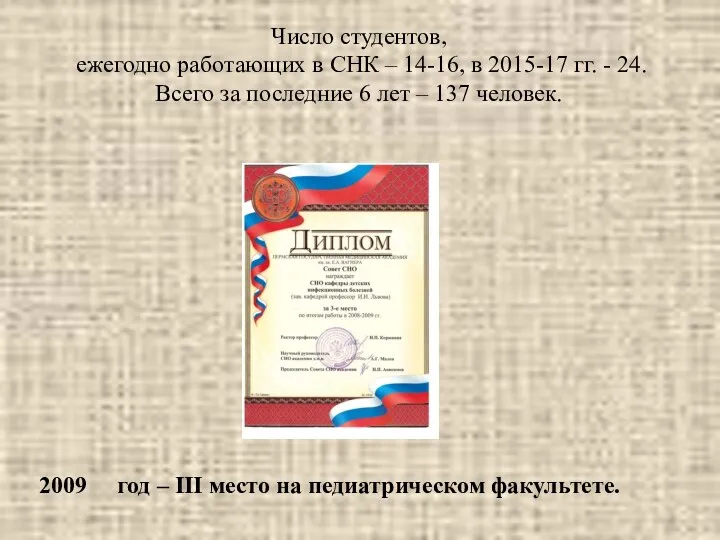 Число студентов, ежегодно работающих в СНК – 14-16, в 2015-17