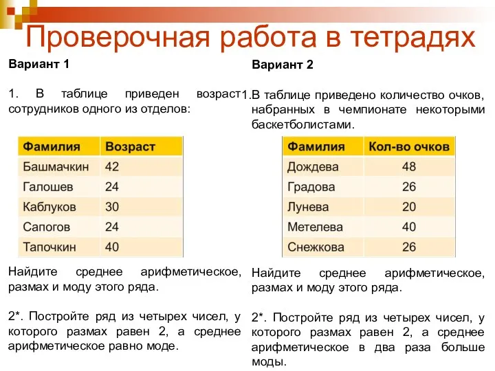 Проверочная работа в тетрадях