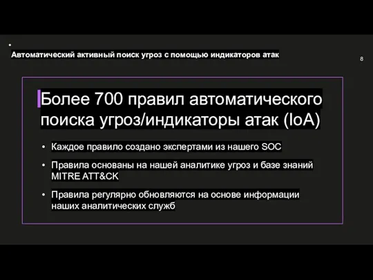 Автоматический активный поиск угроз с помощью индикаторов атак Более 700