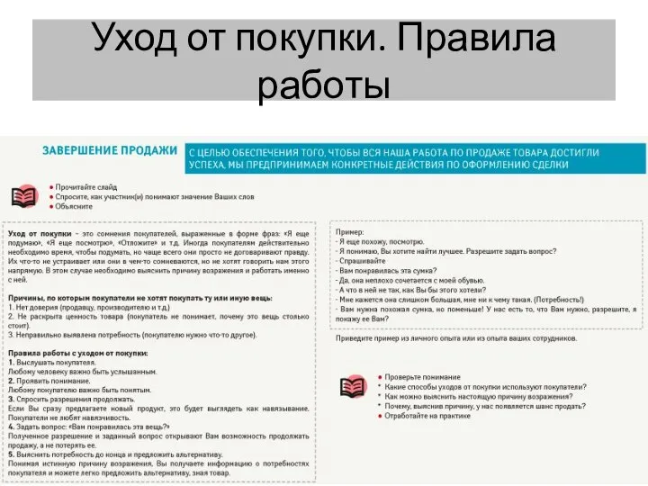 Уход от покупки. Правила работы