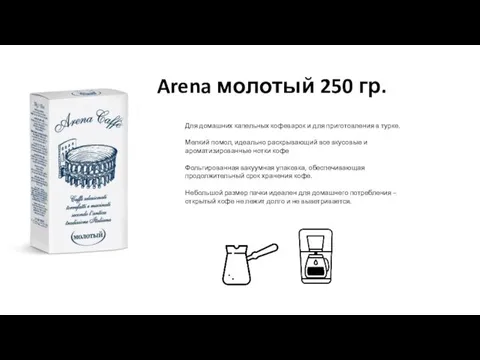 Arena молотый 250 гр. Для домашних капельных кофеварок и для