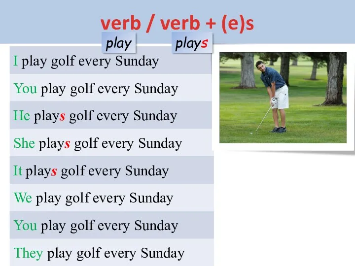 verb / verb + (e)s play plays