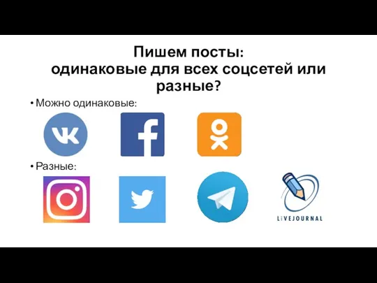 Пишем посты: одинаковые для всех соцсетей или разные? Можно одинаковые: Разные: