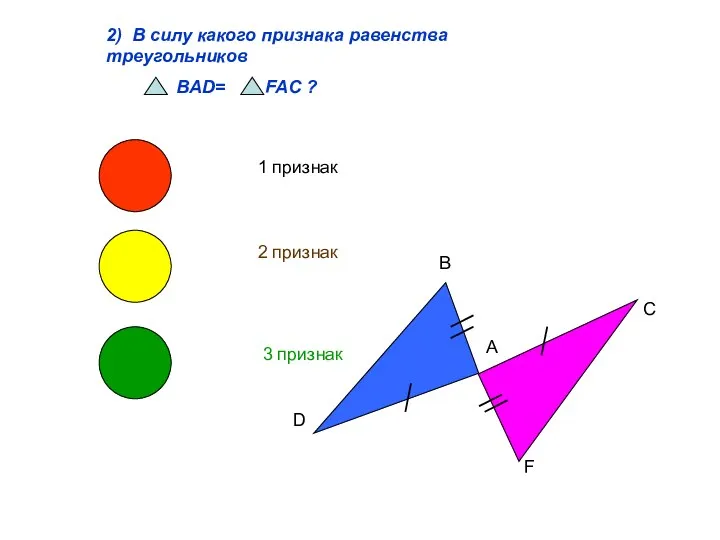 2) В силу какого признака равенства треугольников BAD= FAC ? 1 признак 2