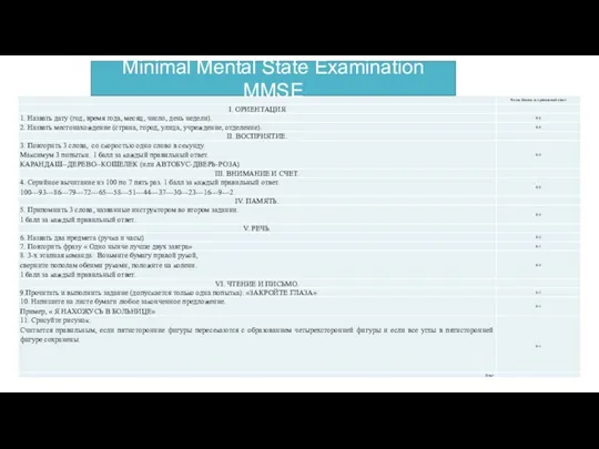 Minimal Mental State Examination MMSE