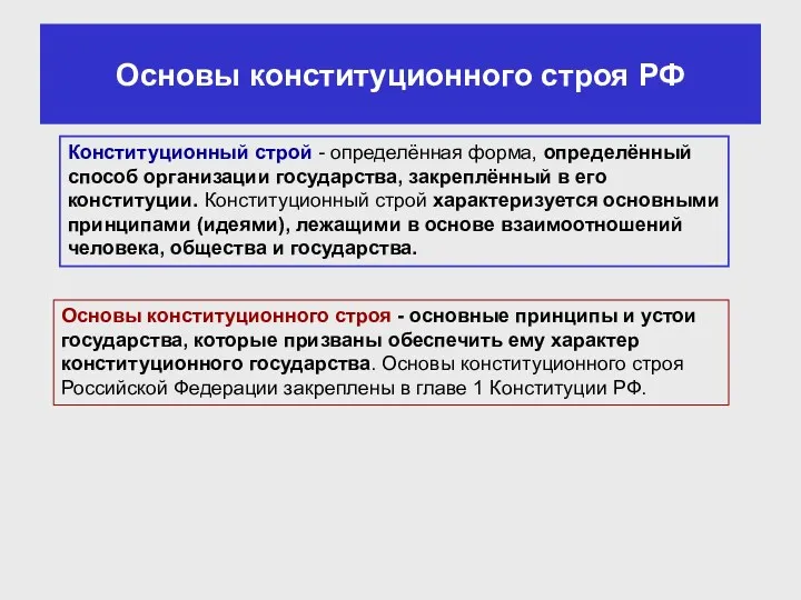 Основы конституционного строя РФ Конституционный строй - определённая форма, определённый