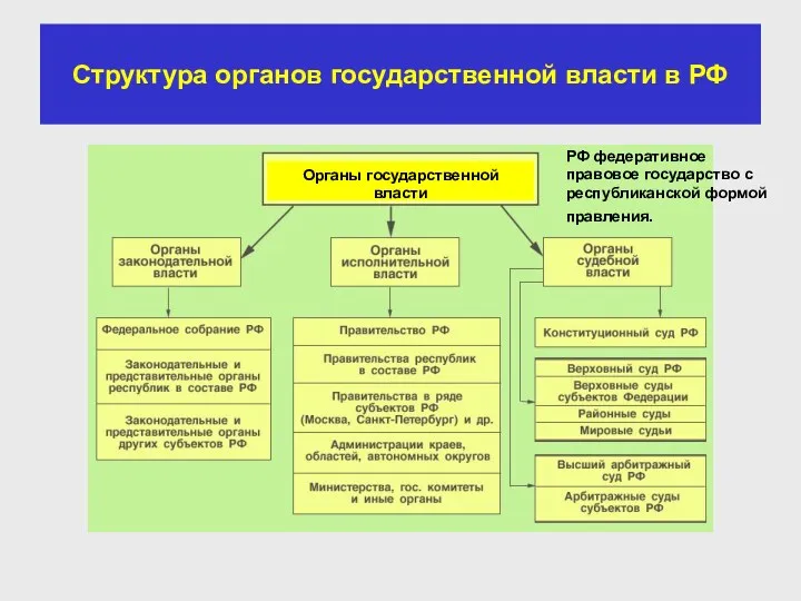 Структура органов государственной власти в РФ Органы государственной власти РФ