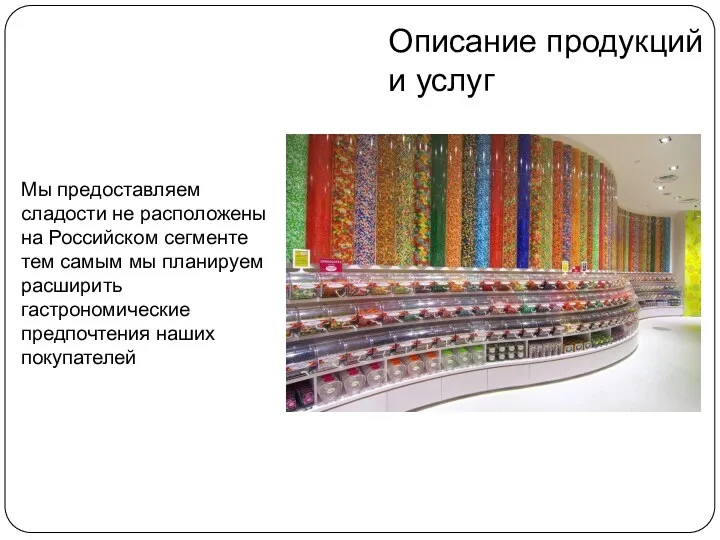 Описание продукций и услуг Мы предоставляем сладости не расположены на Российском сегменте тем