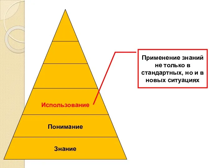 Использование Понимание Знание Применение знаний не только в стандартных, но и в новых ситуациях