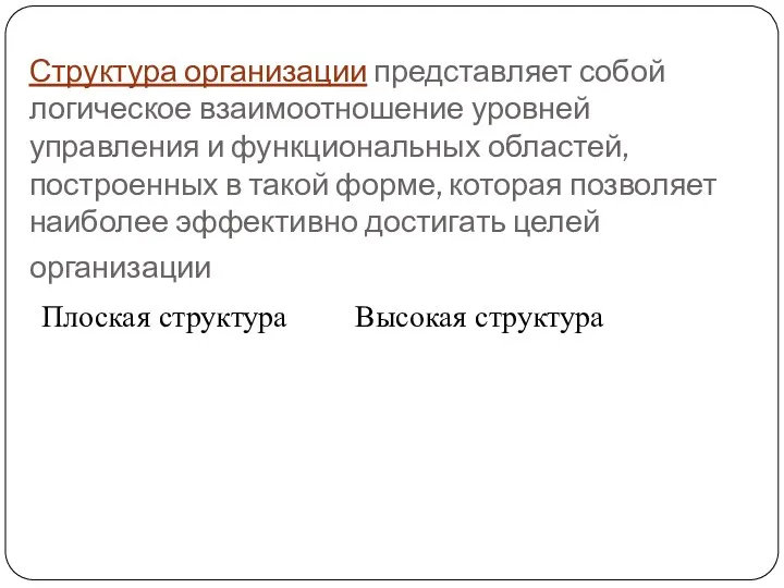 Структура организации представляет собой логическое взаимоотношение уровней управления и функциональных