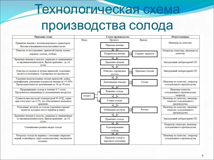 Технологическая схема производства солода