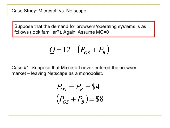 Case Study: Microsoft vs. Netscape Suppose that the demand for