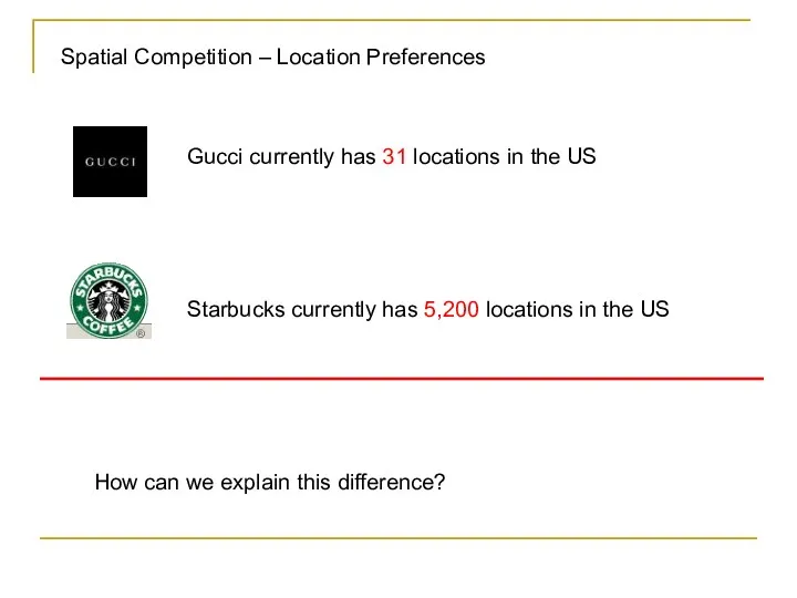 Spatial Competition – Location Preferences Starbucks currently has 5,200 locations