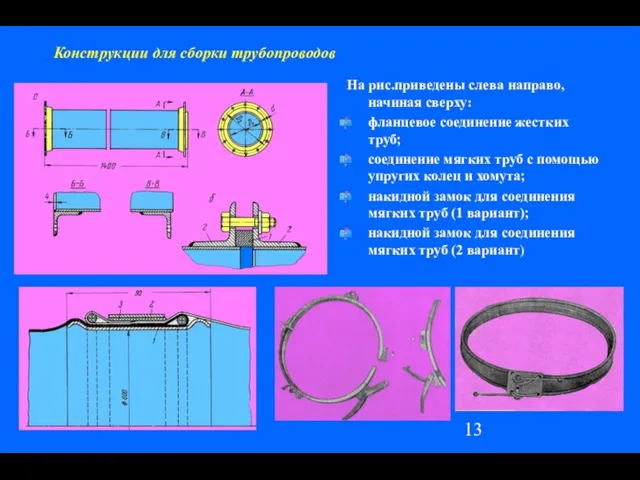 Конструкции для сборки трубопроводов На рис.приведены слева направо, начиная сверху: