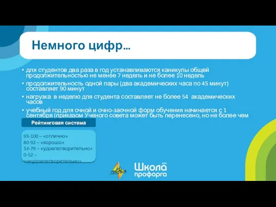 Немного цифр… для студентов два раза в год устанавливаются каникулы общей продолжительностью не