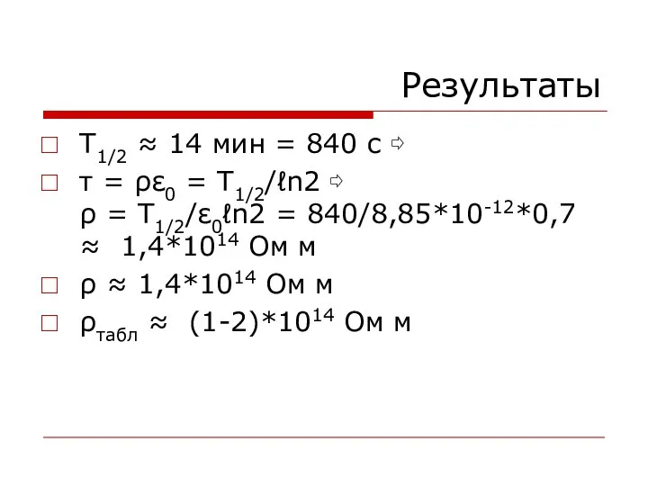 Результаты T1/2 ≈ 14 мин = 840 c ⇨ τ