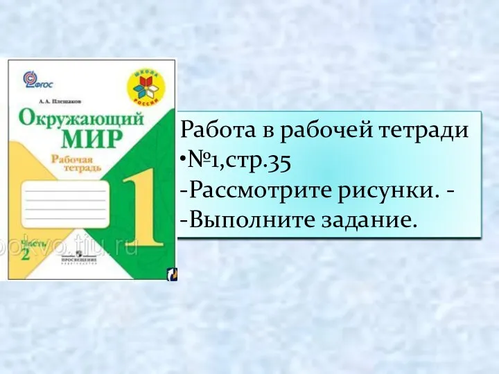 Работа в рабочей тетради •№1,стр.35 -Рассмотрите рисунки. - -Выполните задание.