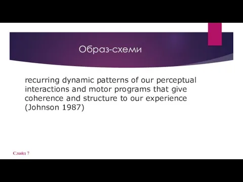 Образ-схеми recurring dynamic patterns of our perceptual interactions and motor