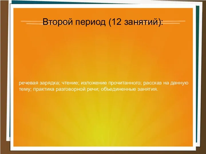 речевая зарядка; чтение; изложение прочитанного; рассказ на данную тему; практика