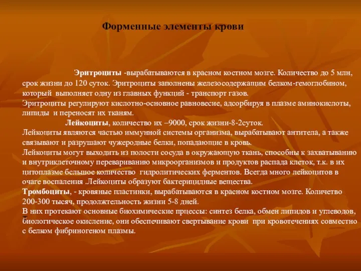 Эритроциты -вырабатываются в красном костном мозге. Количество до 5 млн,