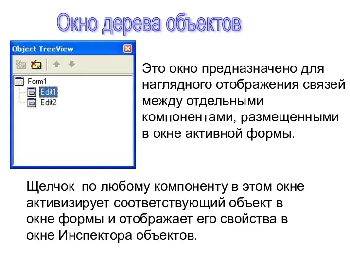 Окно дерева объектов Это окно предназначено для наглядного отображения связей