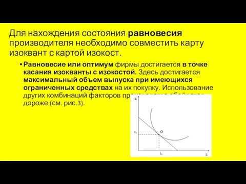 Для нахождения состояния равновесия производителя необходимо совместить карту изоквант с