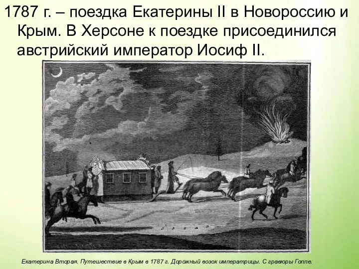 1787 г. – поездка Екатерины II в Новороссию и Крым.