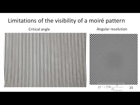 Limitations of the visibility of a moiré pattern Angular resolution Critical angle