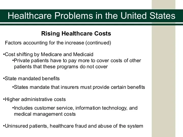 Healthcare Problems in the United States Rising Healthcare Costs Factors