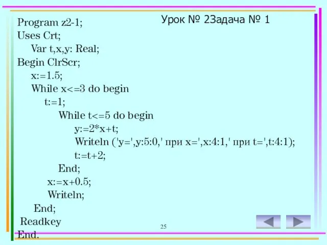 25 Урок № 2 Задача № 1 Program z2-1; Uses