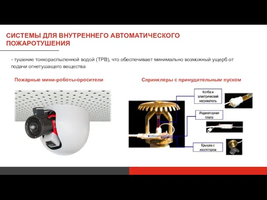 СИСТЕМЫ ДЛЯ ВНУТРЕННЕГО АВТОМАТИЧЕСКОГО ПОЖАРОТУШЕНИЯ Спринклеры с принудительным пуском Пожарные