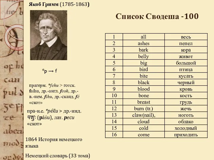 Якоб Гримм (1785-1863) 1864 История немецкого языка Немецкий словарь (33