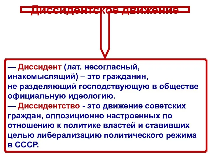 Диссидентское движение — Диссидент (лат. несогласный, инакомыслящий) – это гражданин,