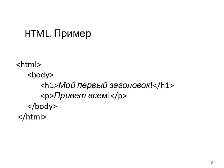 HTML. Пример Мой первый заголовок! Привет всем!