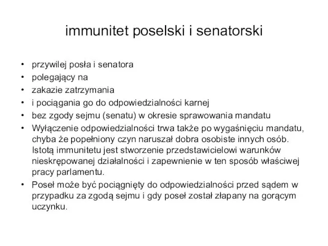 immunitet poselski i senatorski przywilej posła i senatora polegający na