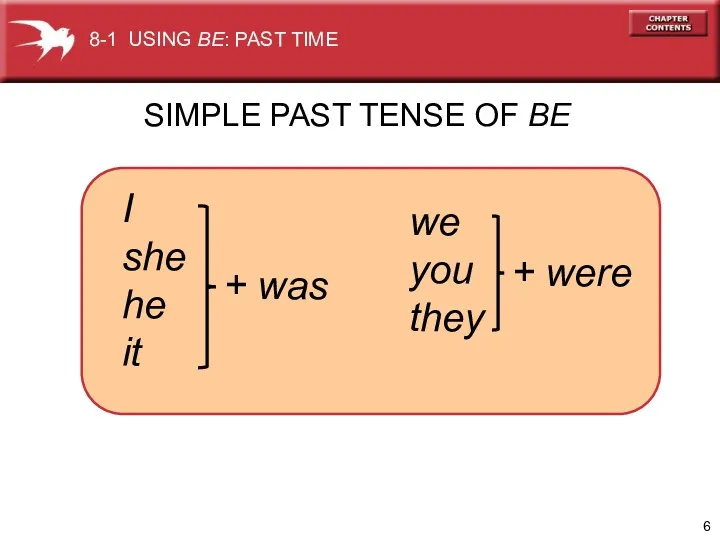 SIMPLE PAST TENSE OF BE 8-1 USING BE: PAST TIME I she he