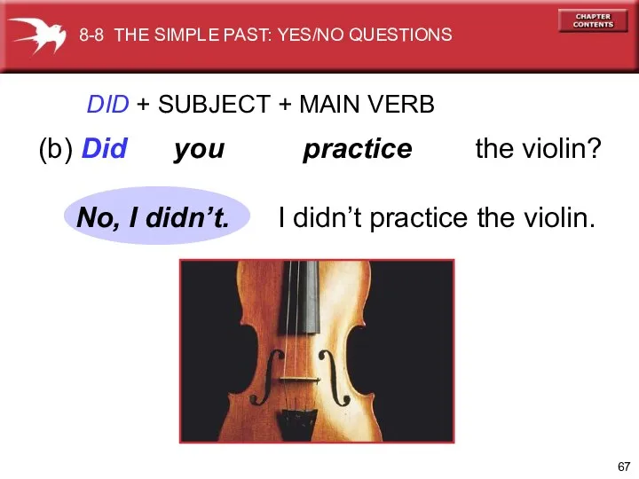 (b) Did you practice the violin? DID + SUBJECT + MAIN VERB I
