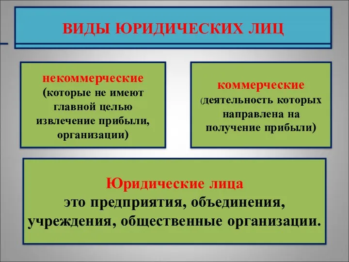 ВИДЫ ЮРИДИЧЕСКИХ ЛИЦ некоммерческие (которые не имеют главной целью извлечение