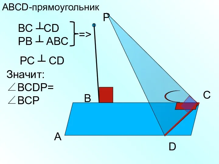 А Р D С В ВС ┴СD РВ ┴ АВС => РС ┴