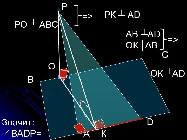 Р D В С А Значит: ∠ВАDР= ∠ОКР О К