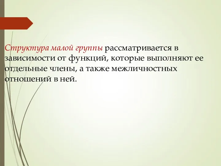 Структура малой группы рассматривается в зависимости от функций, которые выполняют