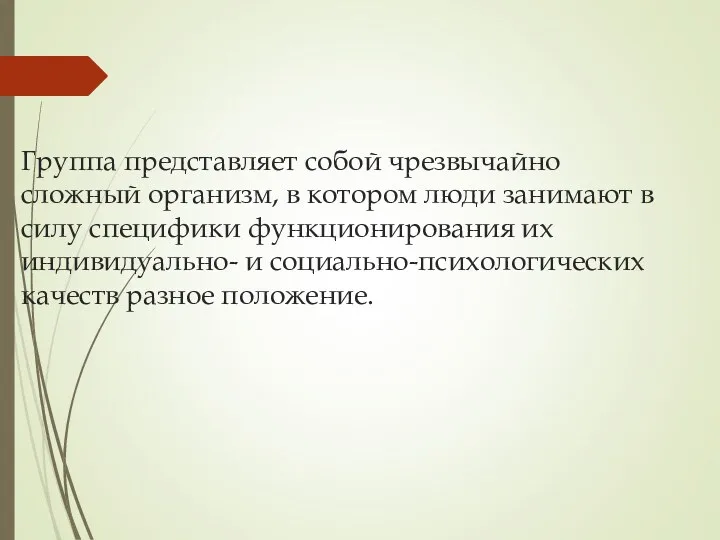 Группа представляет собой чрезвычайно сложный организм, в котором люди занимают