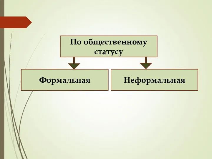 По общественному статусу Формальная Неформальная