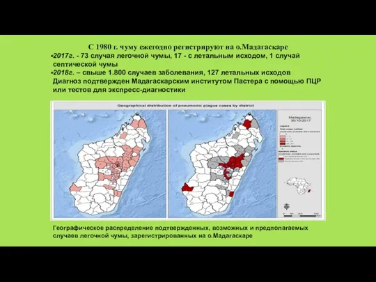 С 1980 г. чуму ежегодно регистрируют на о.Мадагаскаре 2017г. -