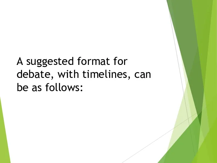 A suggested format for debate, with timelines, can be as follows: